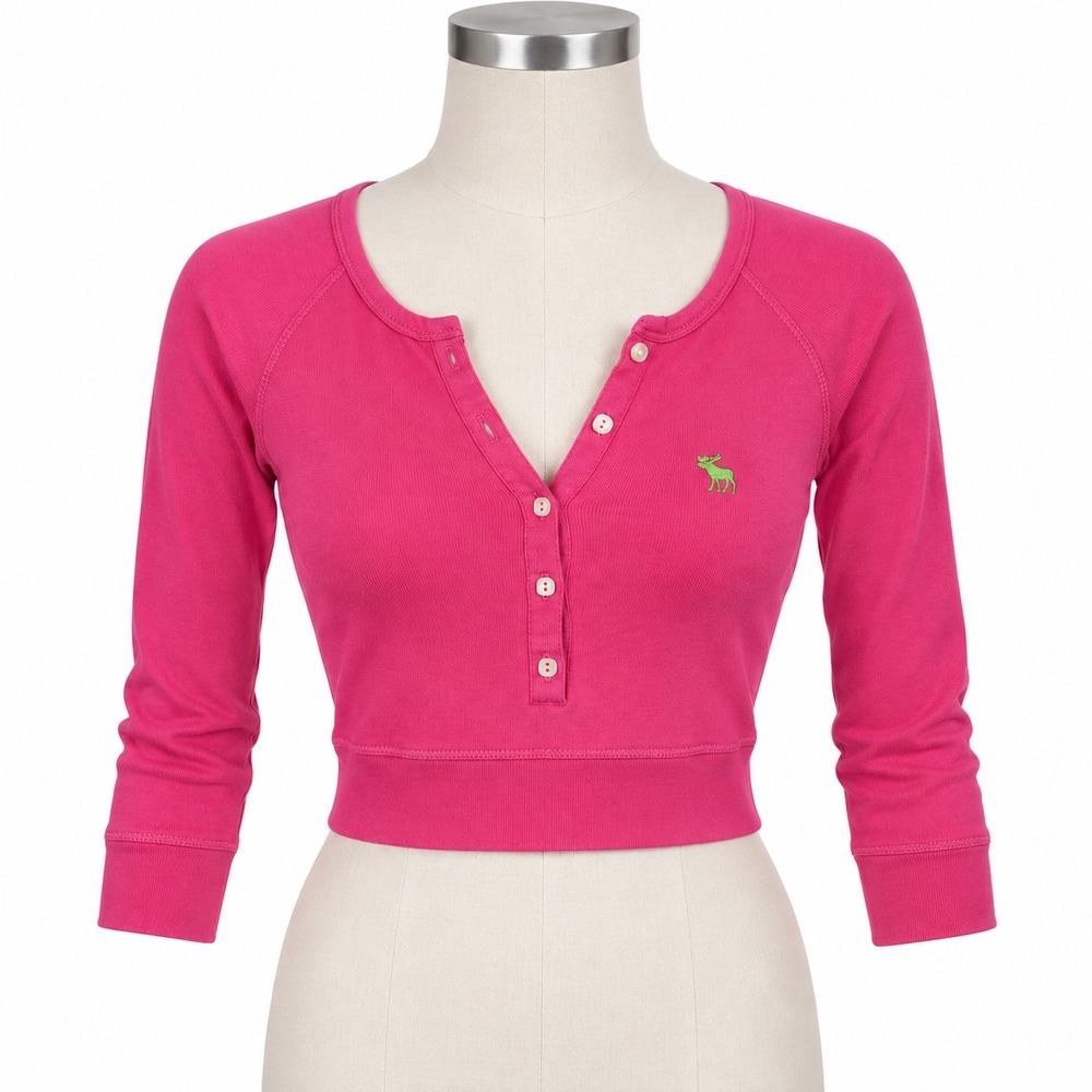 Abercrombie & Fitch Y2K Pink Henley Crop Top Junior's XS